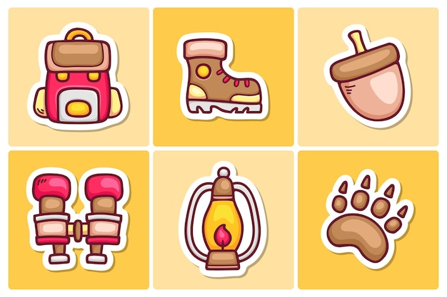Camping sticker icons doodle coloring vector