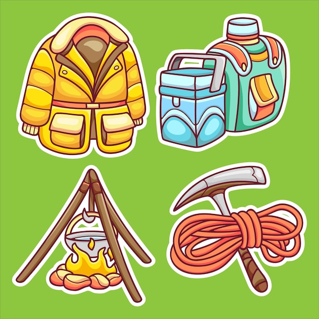 Camping Sticker Icons Hand Drawn Coloring Vector