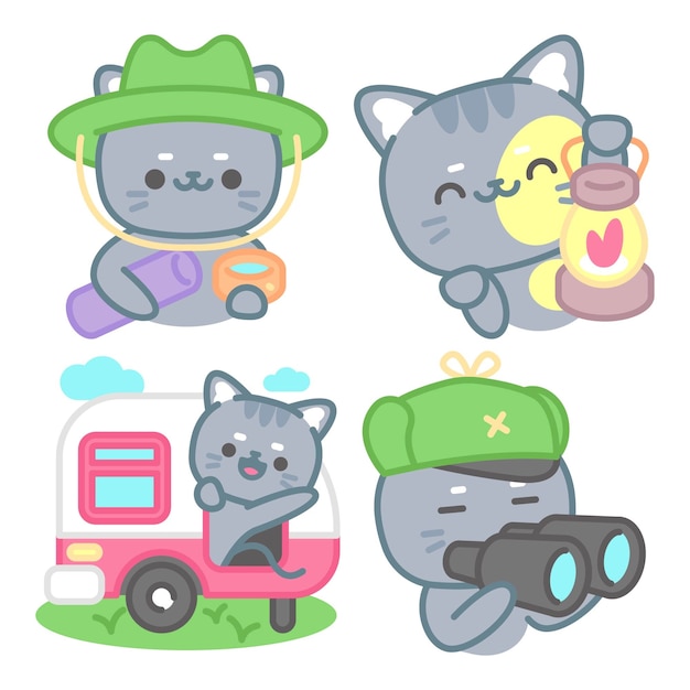 Camping stickers collection with tomomi the cat