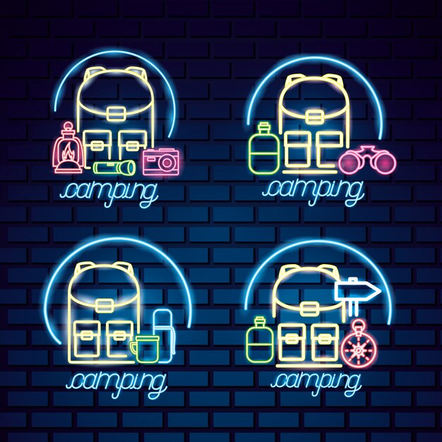 Free vector camping trip logo in neon style