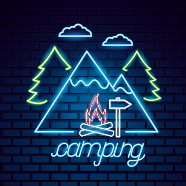 Free vector camping trip in neon style