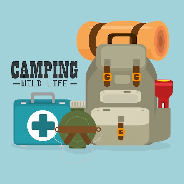 Free vector camping wild life with equipment