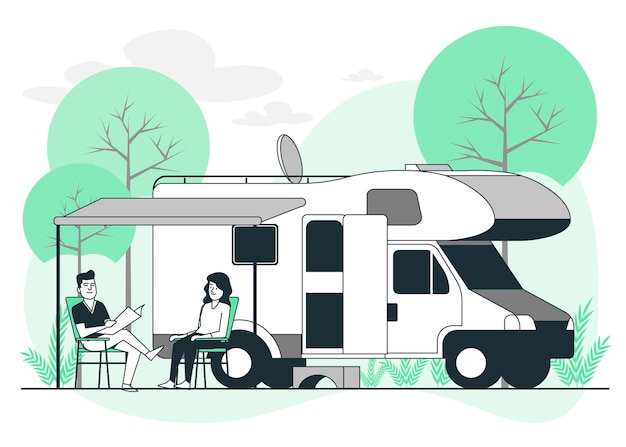 Free vector camping with a caravan concept illustration