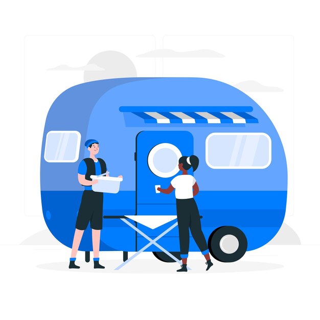 Camping with a caravan concept illustration