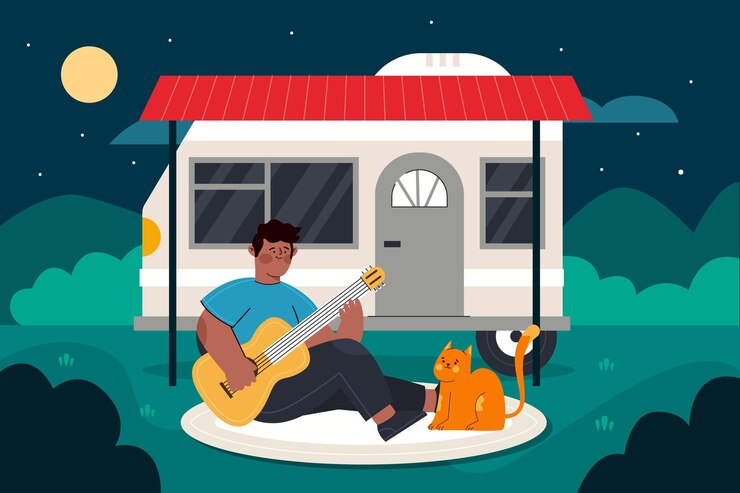 Free Vector camping with a caravan illustration