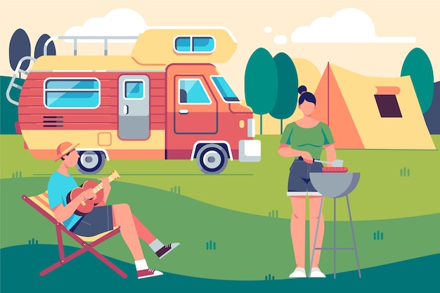 Camping with a caravan