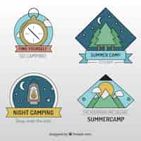 Free vector campsite badges in lineal style