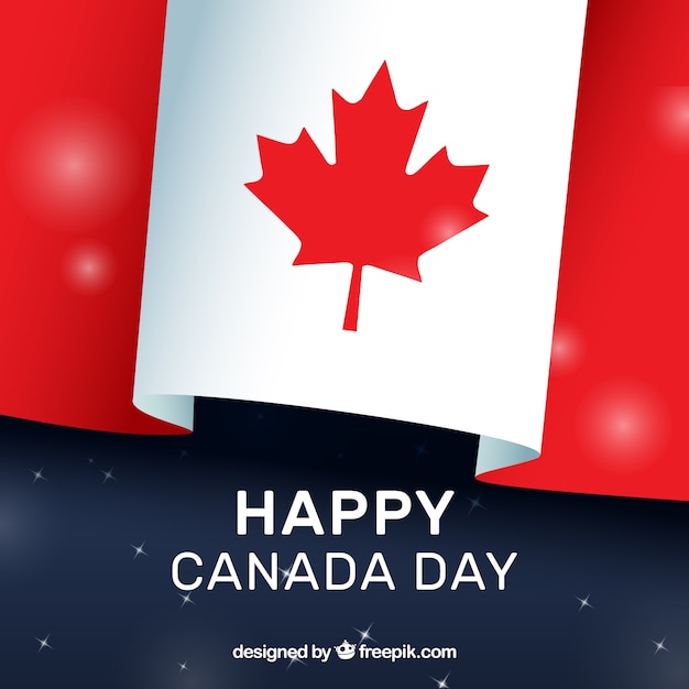 Canada day background with flag and shiny shapes