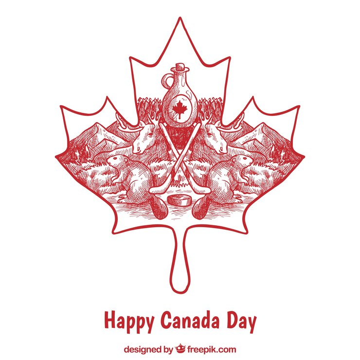 मुफ़्त वेक्टर canada day background with hand-drawn traditional elements