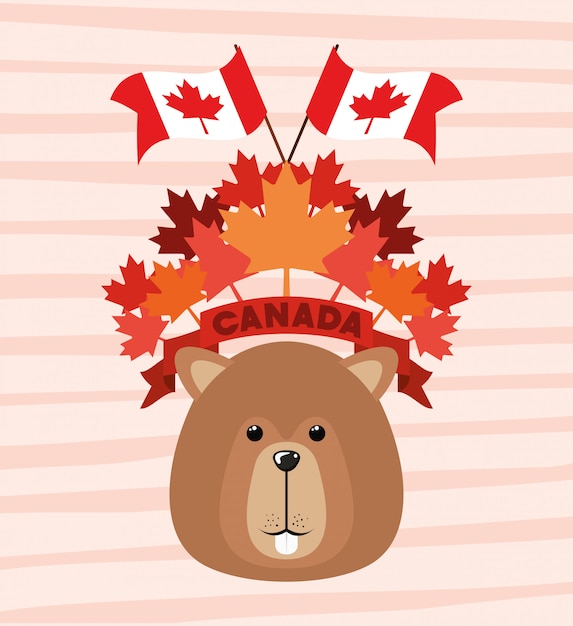 Canada day with beaver and maple leaf