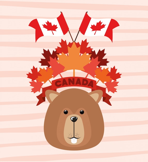 Canada day with beaver and maple leaf 