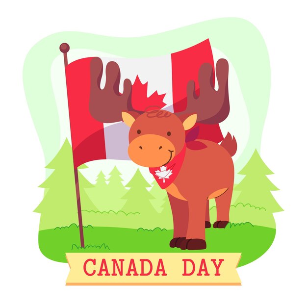 Canada day with flag and raindeer