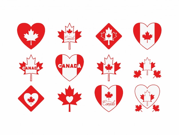 Canada day with maple leaf icon set 