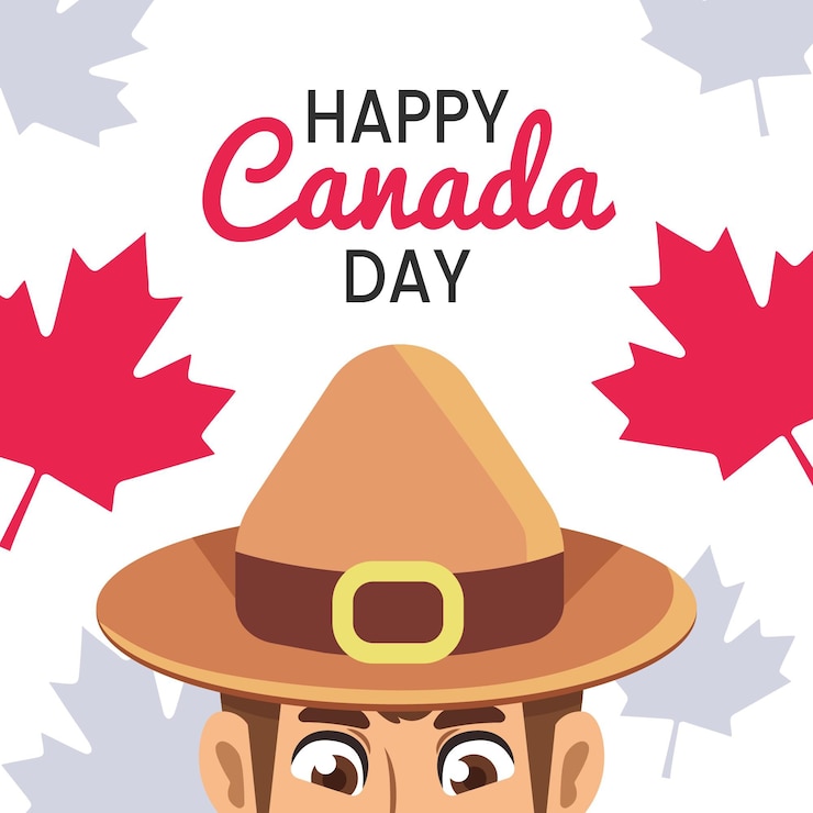 Free Vector canada day with park ranger and maple leaf