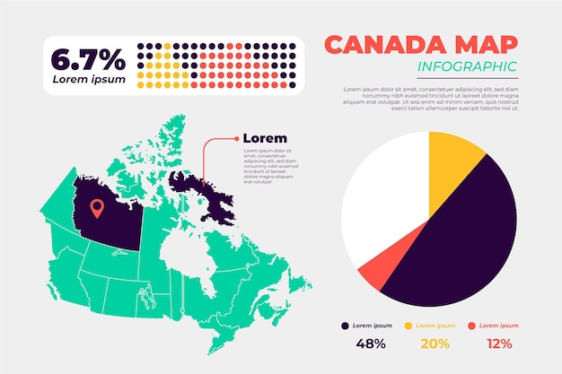 フラットなデザインのカナダの地図のインフォグラフィック