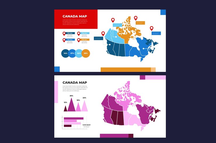 मुफ़्त वेक्टर canada map infographic in flat design