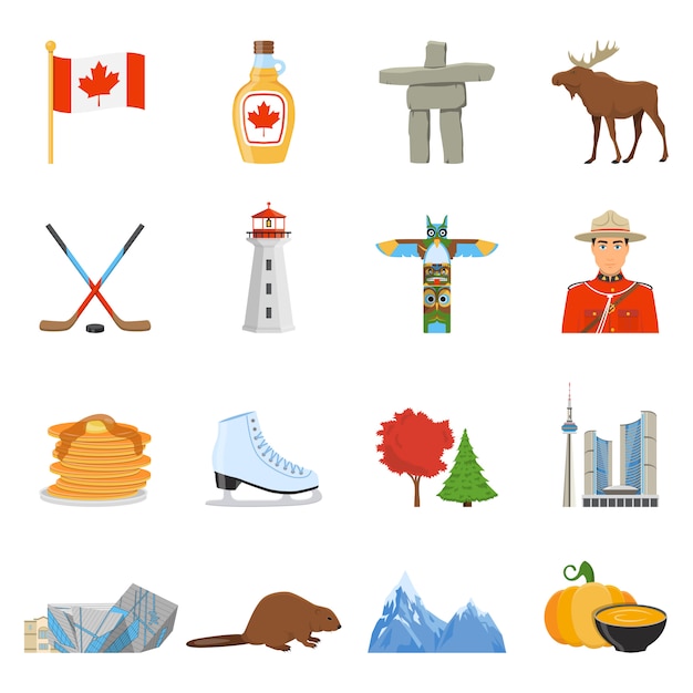 Free vector canada national symbols flat icons collection