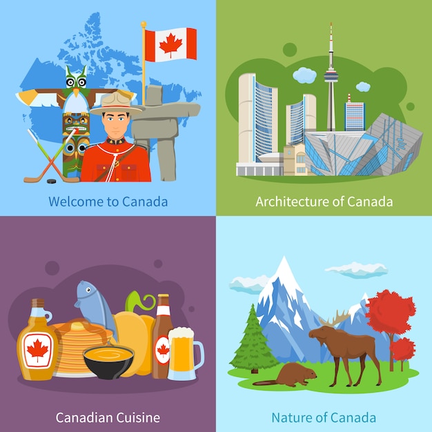 캐나다 여행 4 평면 아이콘 광장