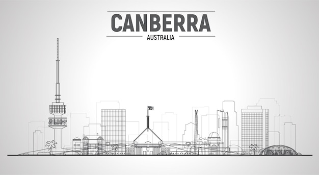 Free vector canberra australia line skyline with at white background vector illustration business travel and tourism concept with modern buildings image for presentation banner website