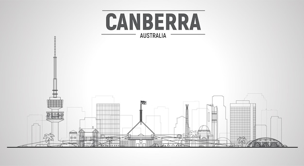 キャンベラオーストラリアラインスカイラインと白い背景ベクトルイラストビジネス旅行と観光のコンセプトとモダンな建物プレゼンテーションバナーウェブサイトの画像