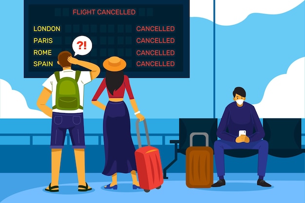 Cancelled flight with people at airport