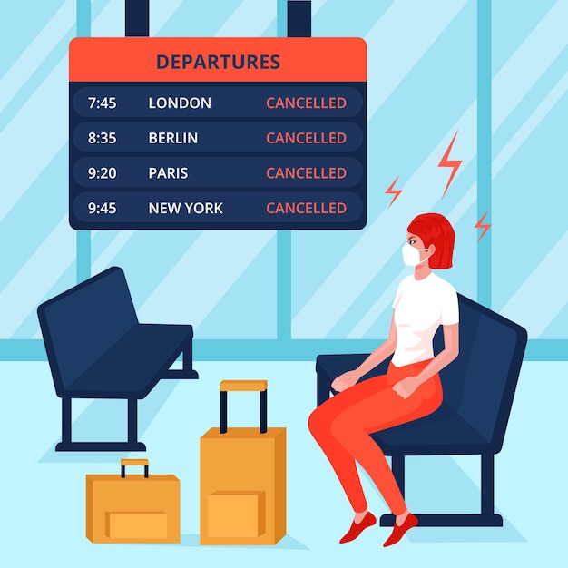 Бесплатное векторное изображение Отменен рейс с женщиной и багажом