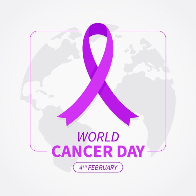 Cancer day ribbon on world map