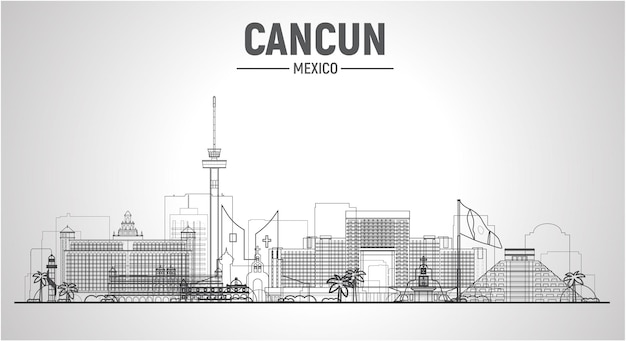 Vettore gratuito skyline della linea del messico della città di cancun su sfondo bianco illustrazione vettoriale piatta concetto di viaggi d'affari e turismo con edifici moderni immagine per banner o sito web