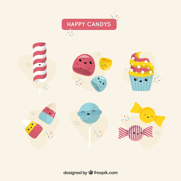 Free vector candies collection with cute faces