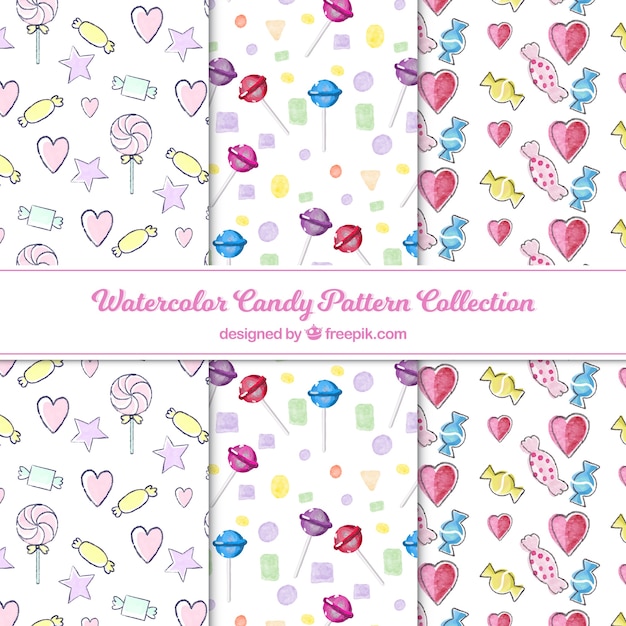 Candies patterns collection in watercolor style