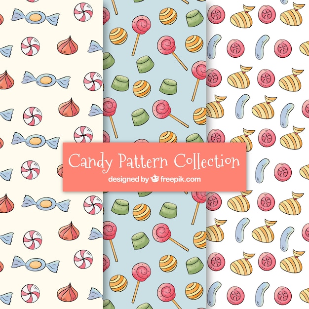 Free vector candies patterns collection in watercolor style