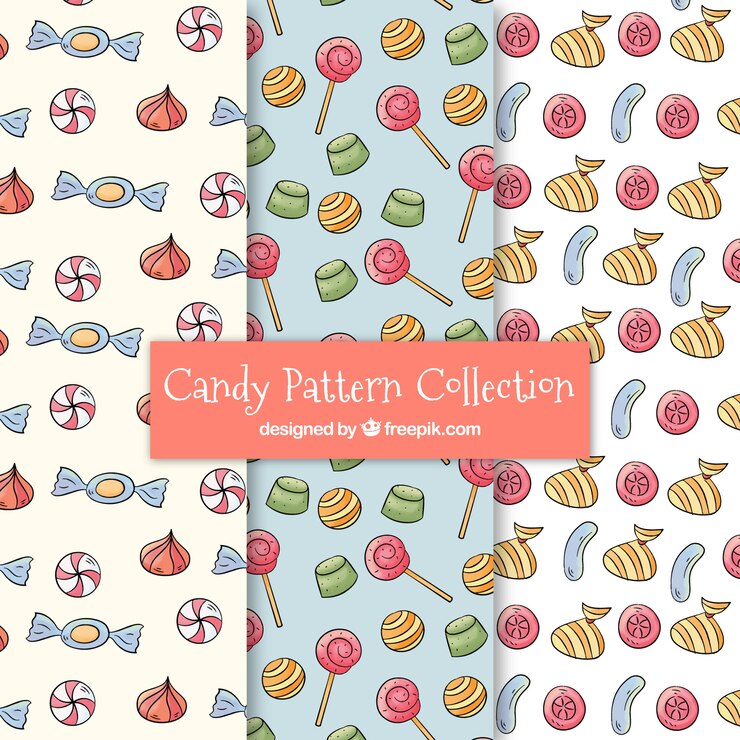 मुफ़्त वेक्टर candies patterns collection in watercolor style