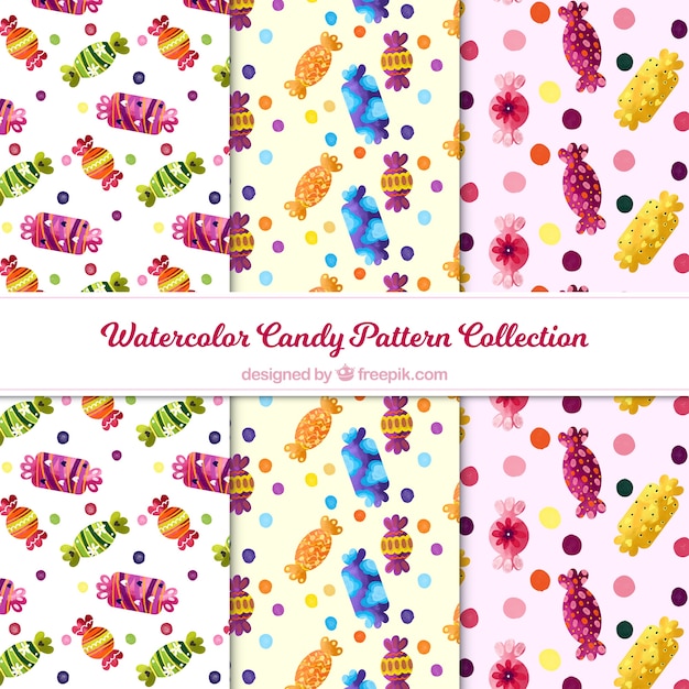 Free vector candies patterns collection in watercolor style