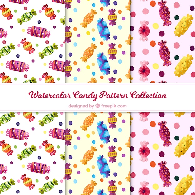 Candies patterns collection in watercolor style
