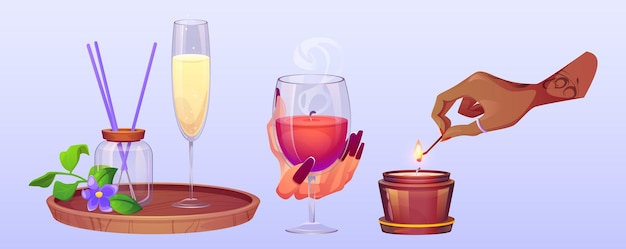 Candle aroma set for spa and oil therapy vector