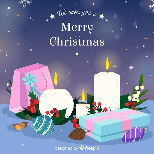 Free vector candles with decoration christmas background
