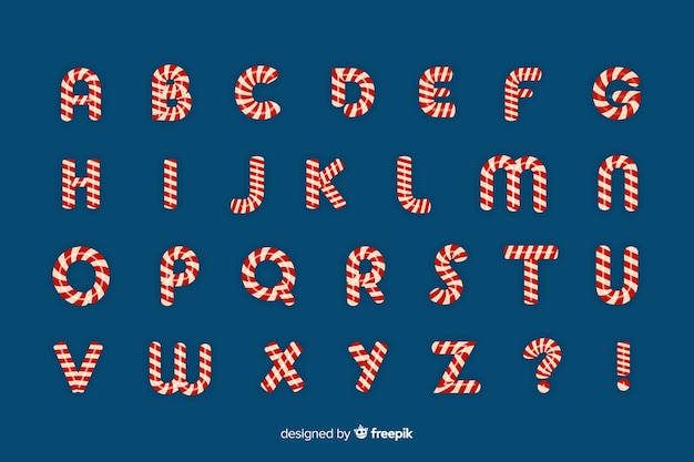 Candy cane christmas alphabet on blue background