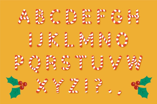 Free vector candy cane christmas alphabet pack