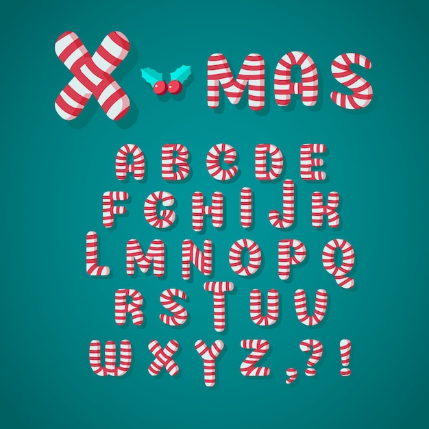 Free vector candy cane christmas alphabet