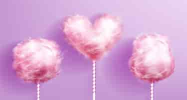 Free vector candy cotton heart shaped on pink striped stick