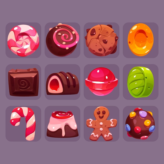 Free vector candy game icons cartoon vector ui sweets set