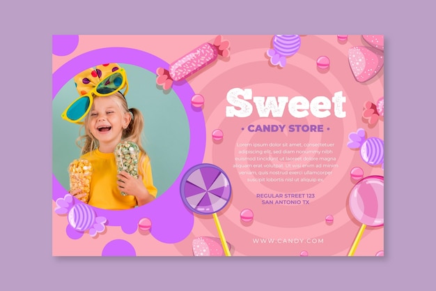 Vettore gratuito banner orizzontale candy con bambino
