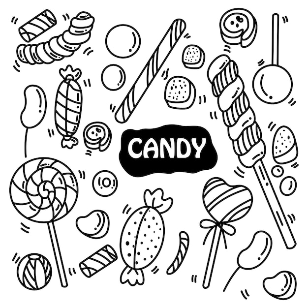 Candy icons hand drawn doodle coloring