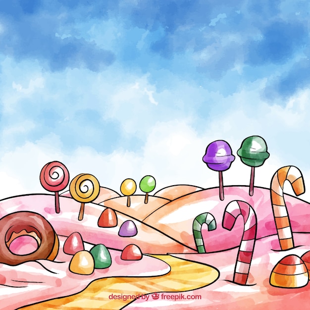 Free vector candy land background in watercolor style