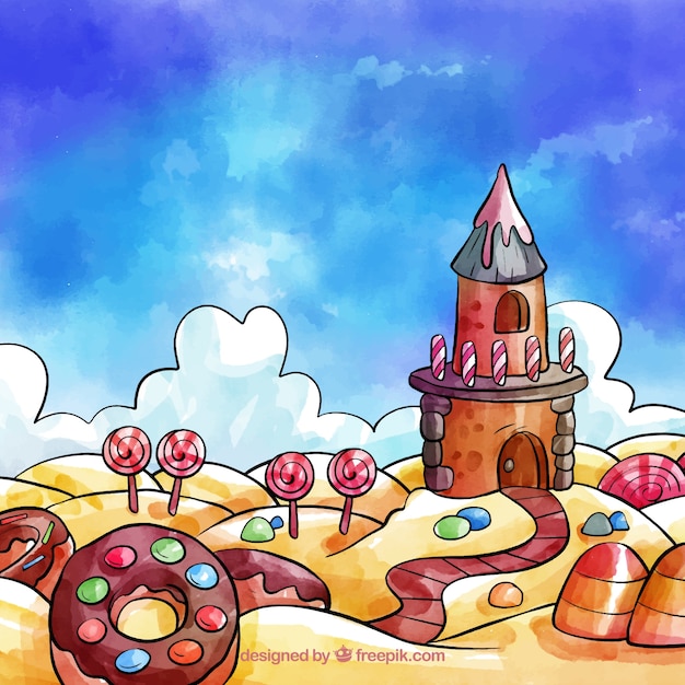 Free vector candy land background in watercolor style