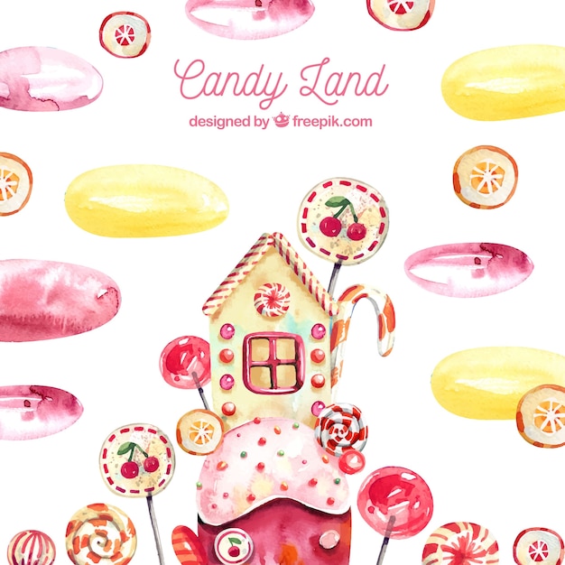 Candy land background in watercolor style