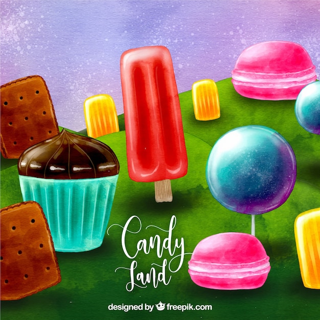 Free vector candy land background in watercolor style