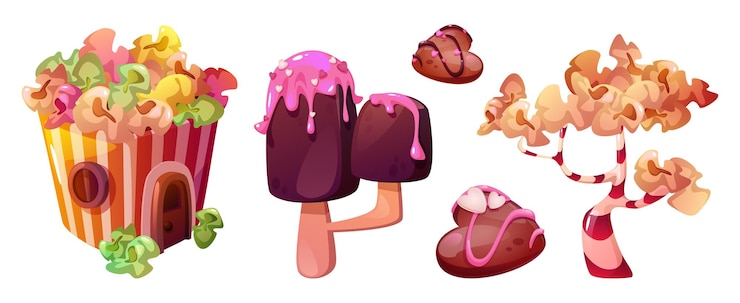 Free Vector candy land game ui landscape sugary elements