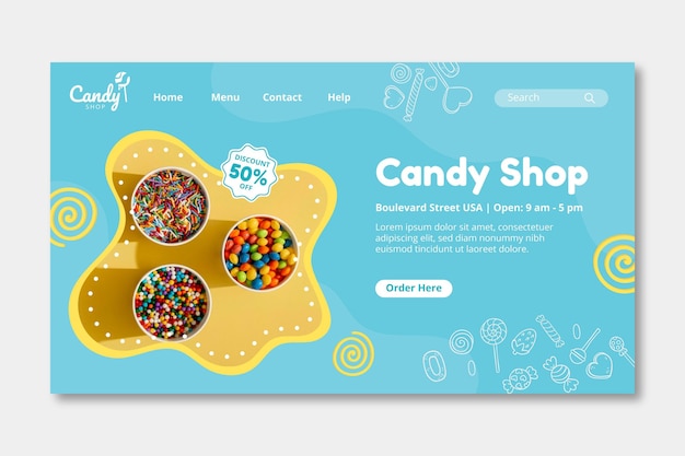 Free vector candy landing page template