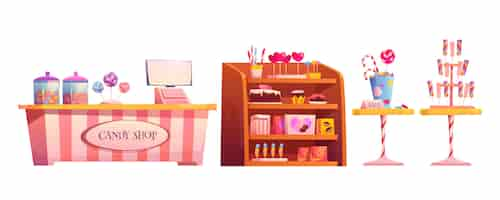 Free vector candy shop empty interior with various pastry